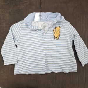 Disney Baby Blue Striped Long Sleeve Tee with Bear Patch